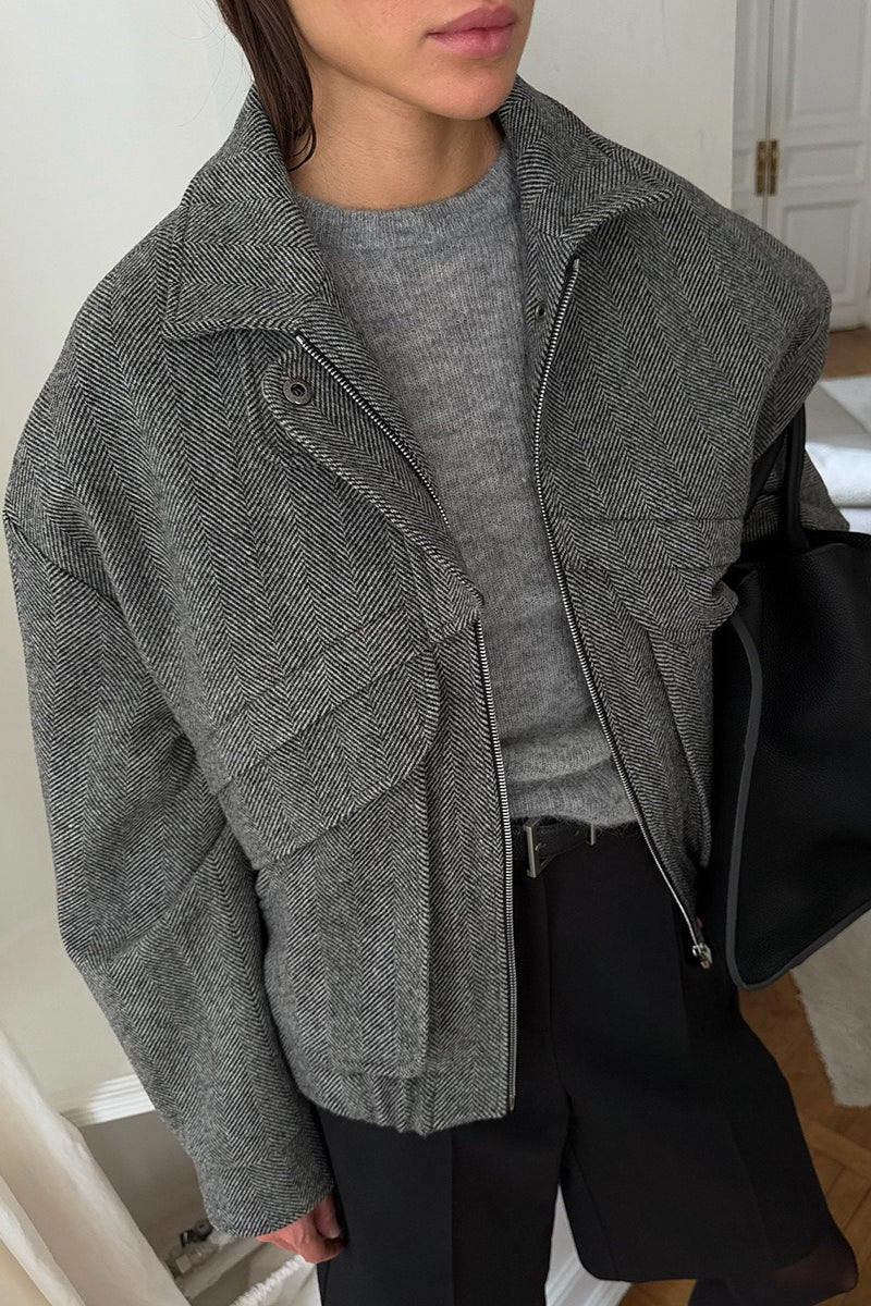 Sarah Herringbone Stand Collar Coat