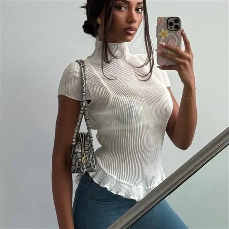 Sarah geripptes Rollkragen-T-Shirt