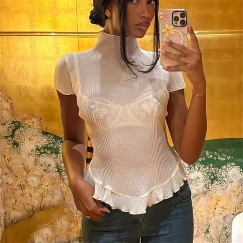 Sarah geripptes Rollkragen-T-Shirt