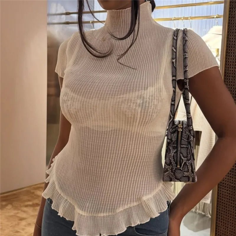 Sarah geripptes Rollkragen-T-Shirt