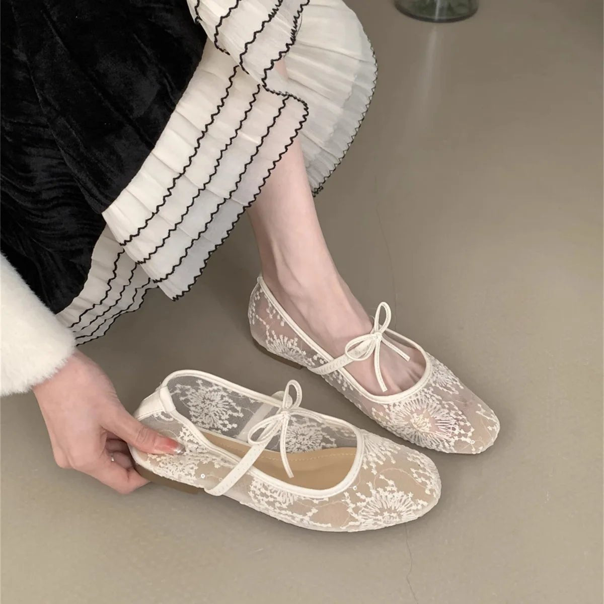 Saskia bestickte Mesh-Ballerinas
