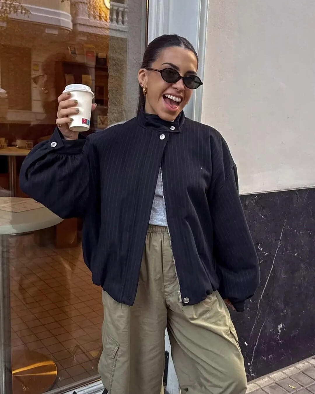 Selena Gestreifte Jacke mit Stehkragen