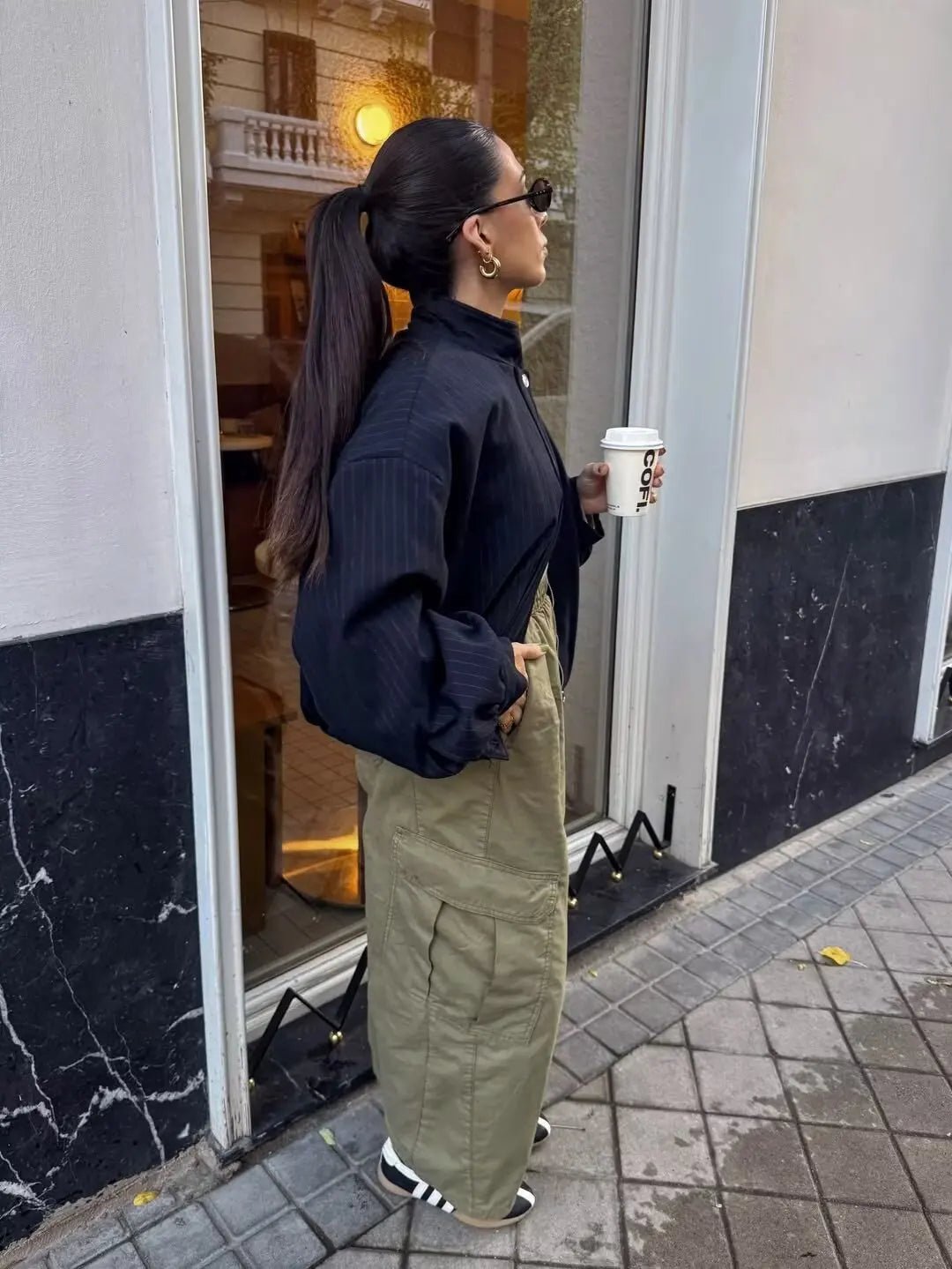 Selena Gestreifte Jacke mit Stehkragen