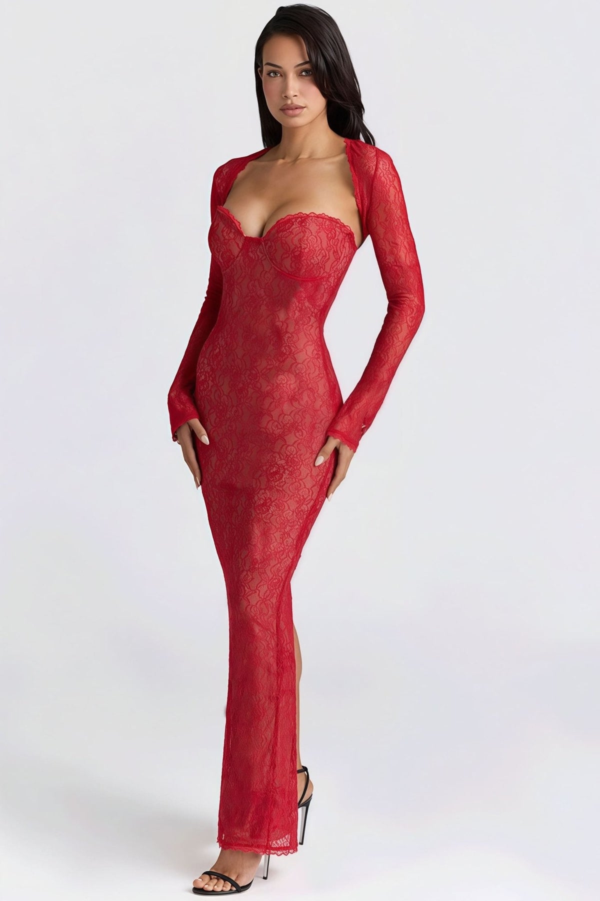 Senna Transparenter Bandeau-Maxikleid aus Spitze