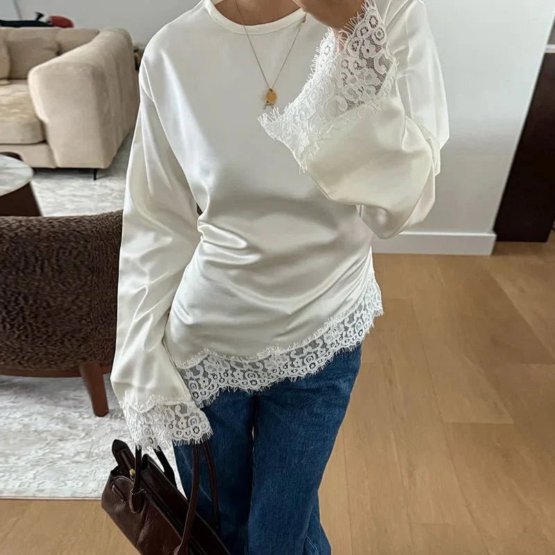 Serena Lace Satin Long Sleeve Top