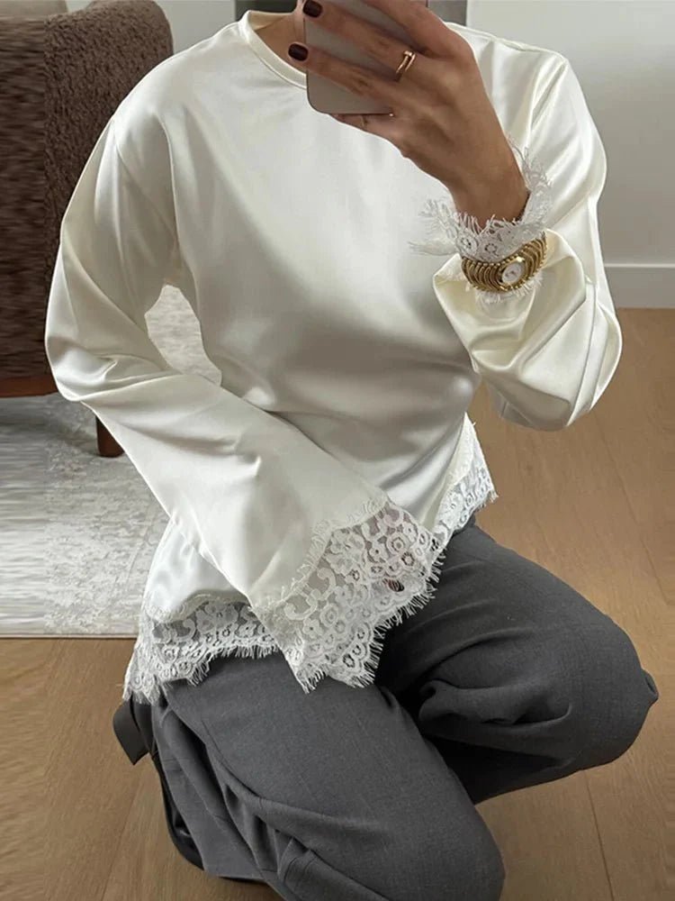 Serena Lace Satin Long Sleeve Top