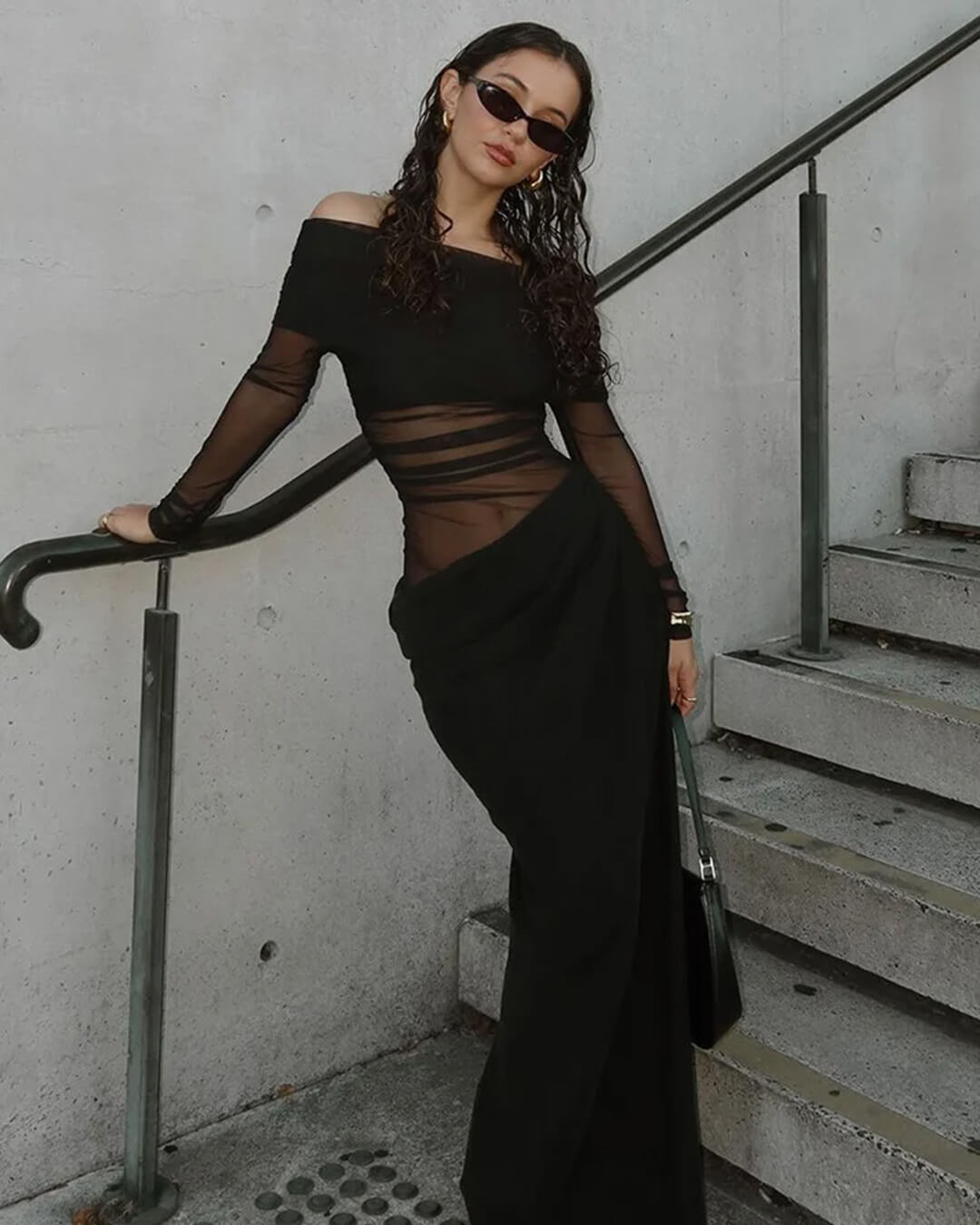 Shiela Maxikleid aus gerafftem Mesh