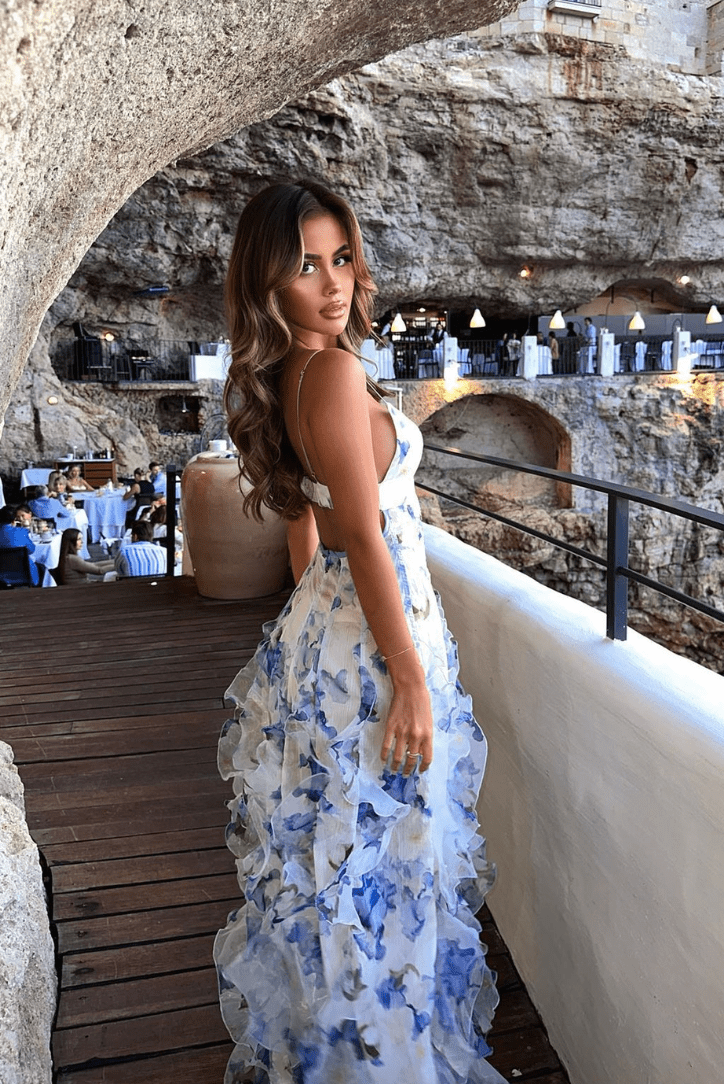Shirley geblümtes Maxikleid mit Rüschen