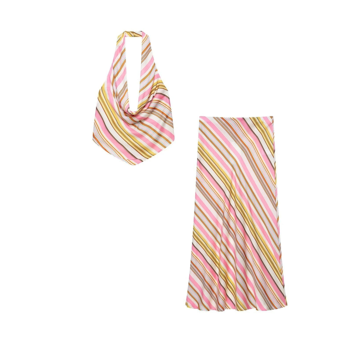 Sienna Bohemisches gestreiftes zweiteiliges Satin-Set