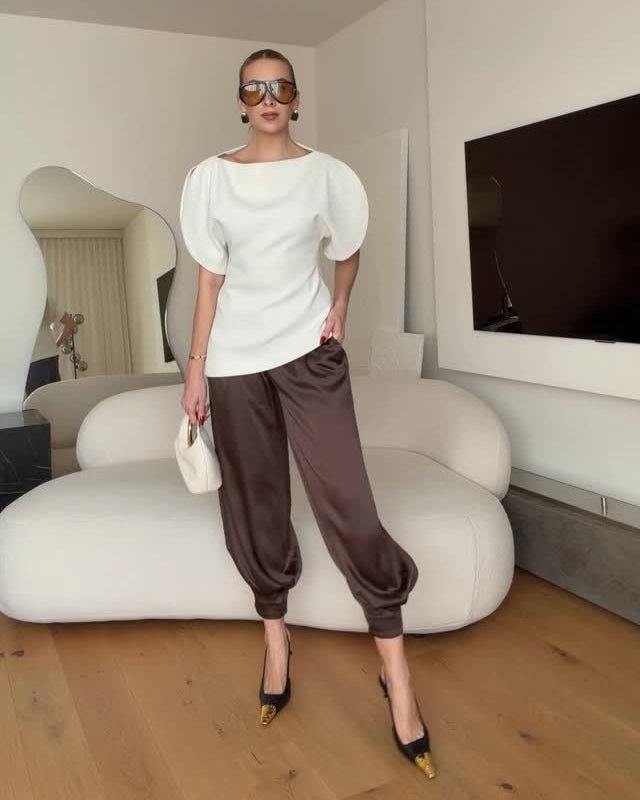 Trikotoberteil „Sienna“ mit Ballonärmeln