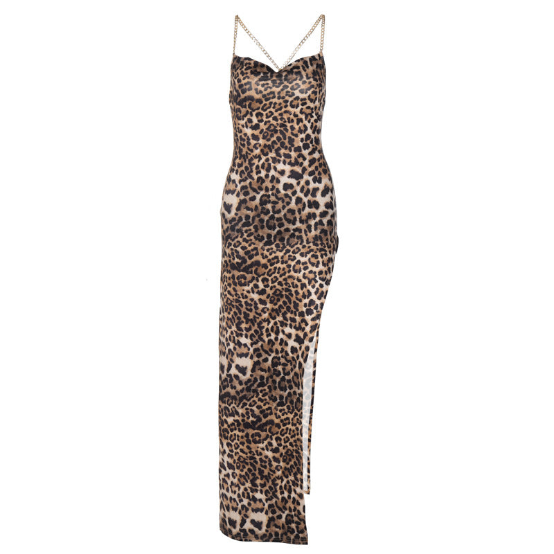 Ysolde Maxi-Slipkleid mit Leopardenmuster