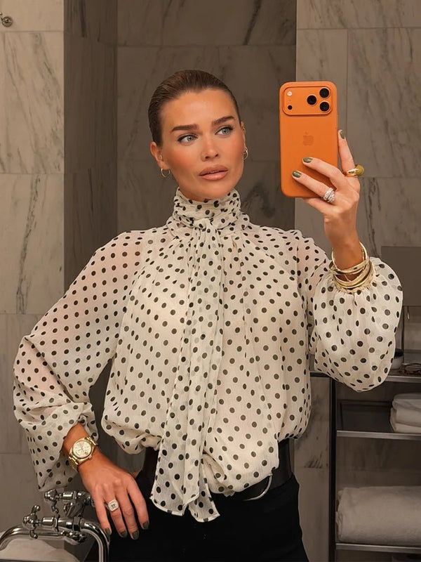 Sofia Bluse mit Stehkragen und Punkten