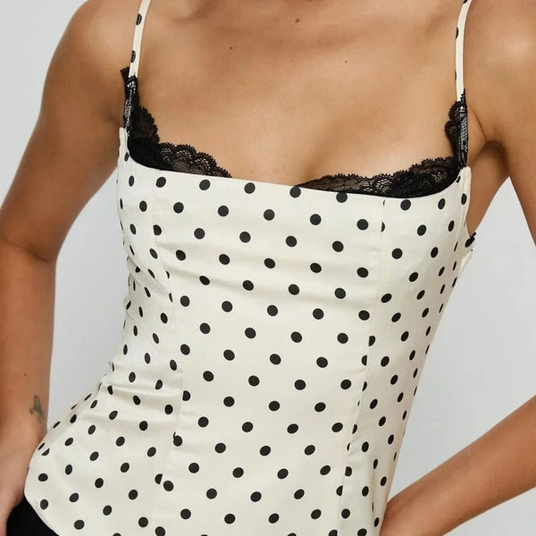 Camisole Sofia mit Tupfenmuster und Spitzenbesatz