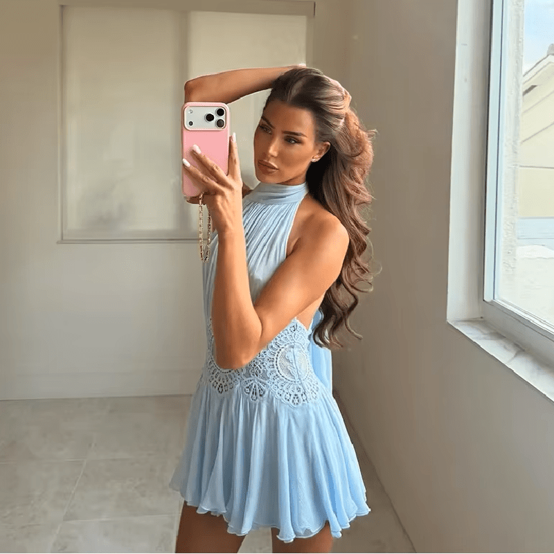 Sophia ärmelloses rückenfreies Minikleid mit Neckholder