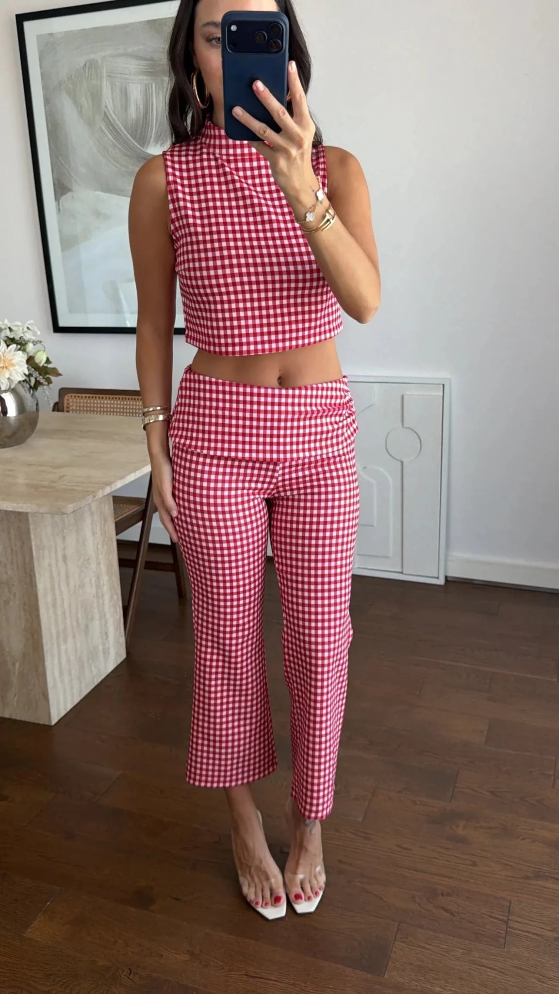 Sophias kariertes Crop-Top-Kombi-Set