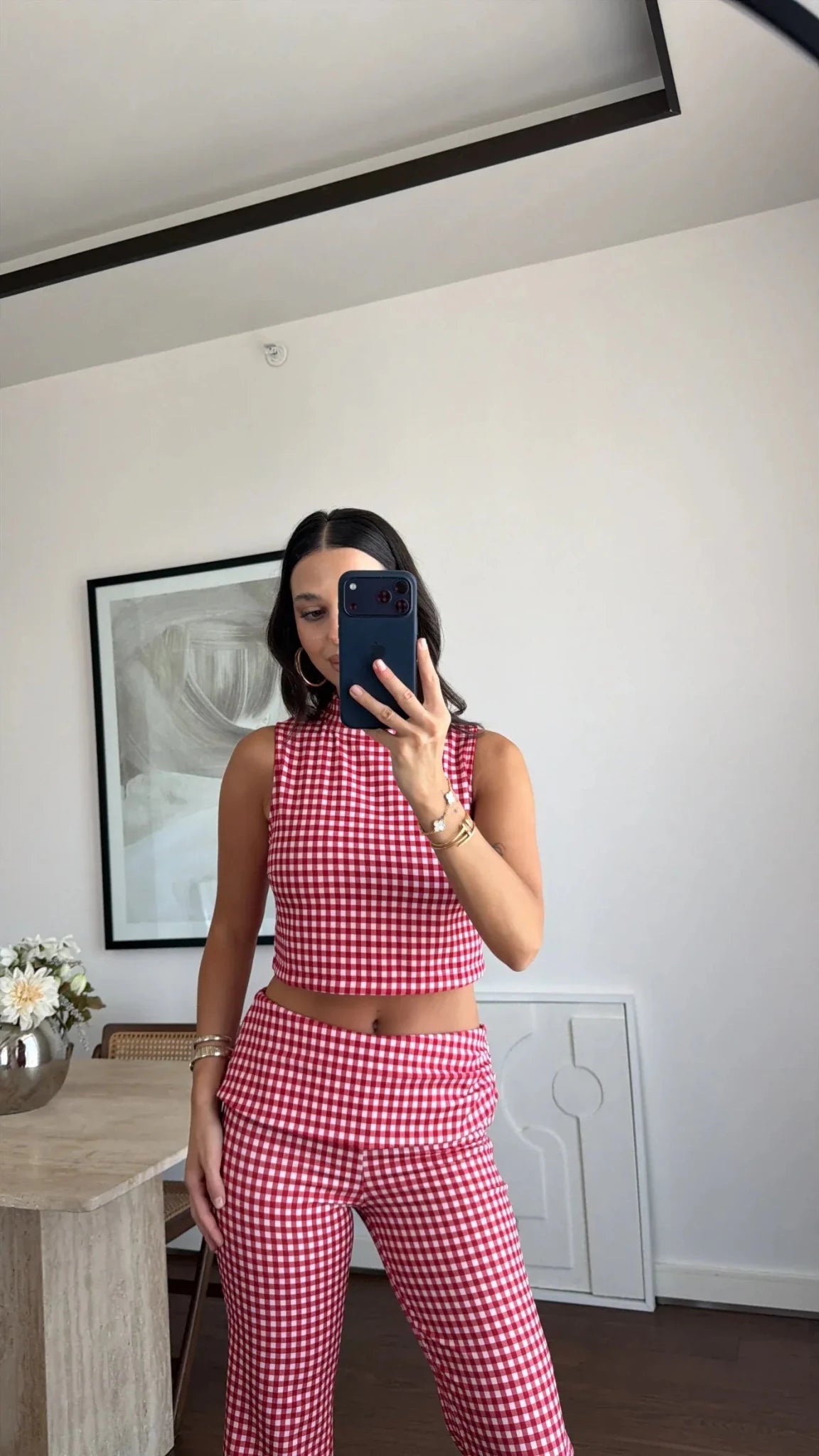 Sophias kariertes Crop-Top-Kombi-Set