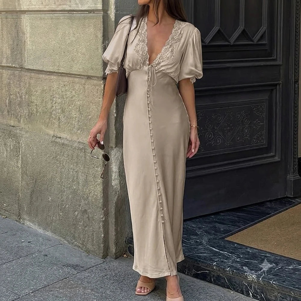 Sophia Maxikleid mit Puffärmeln und Schnürung