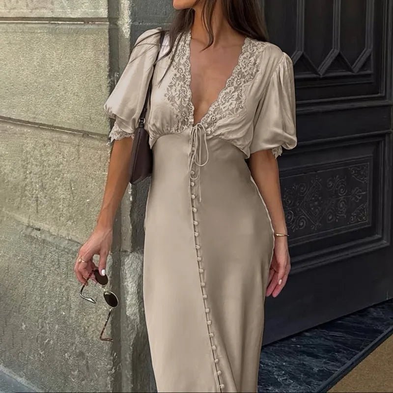 Sophia Maxikleid mit Puffärmeln und Schnürung