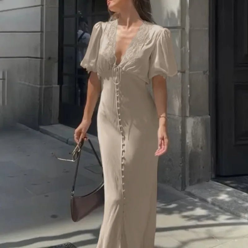 Sophia Maxikleid mit Puffärmeln und Schnürung