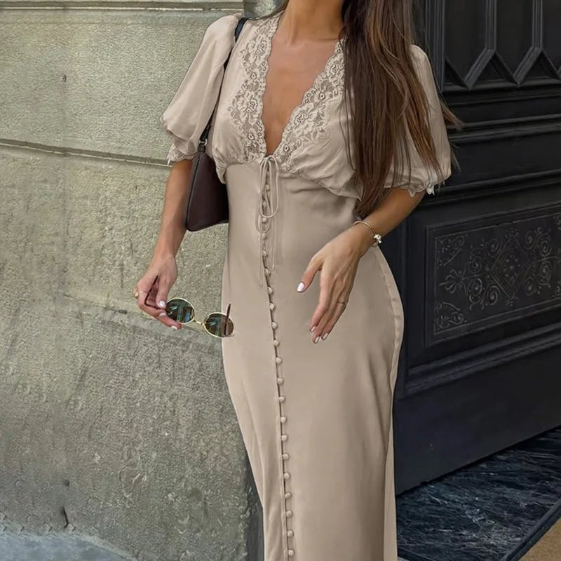 Sophia Maxikleid mit Puffärmeln und Schnürung