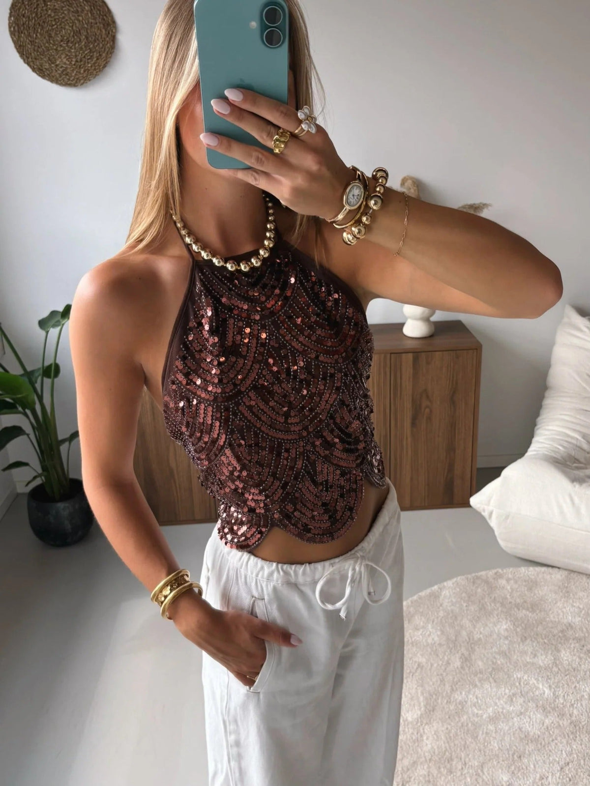 Sophia Sequin Halter Top