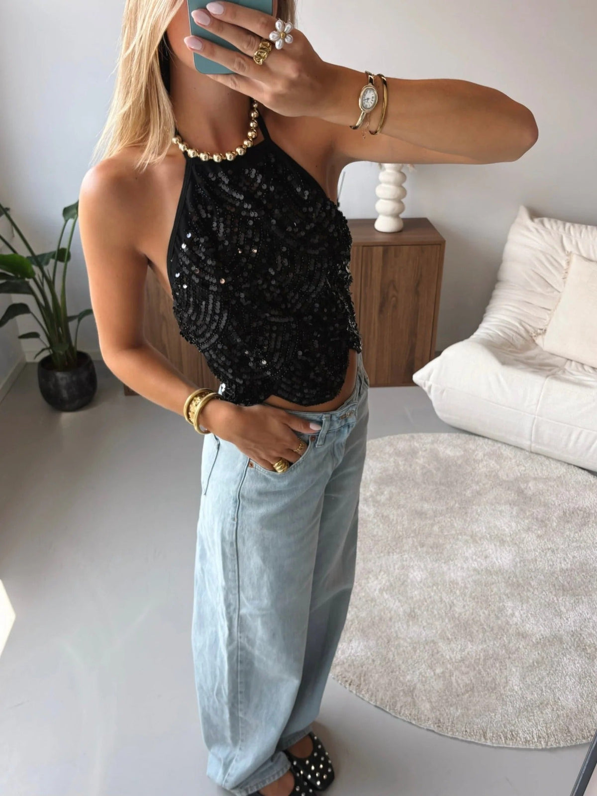 Sophia Sequin Halter Top
