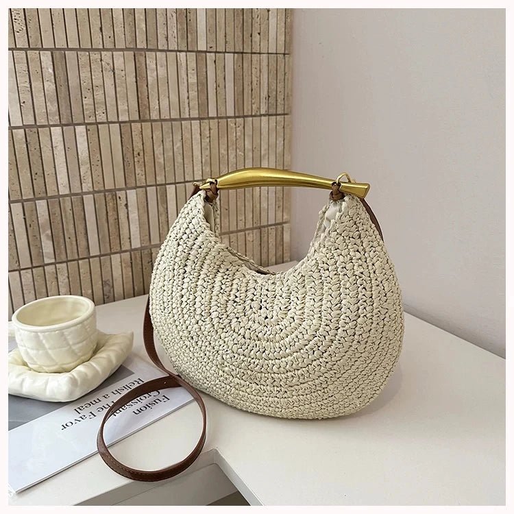 Sophia Schultertasche aus Stroh mit Pailletten