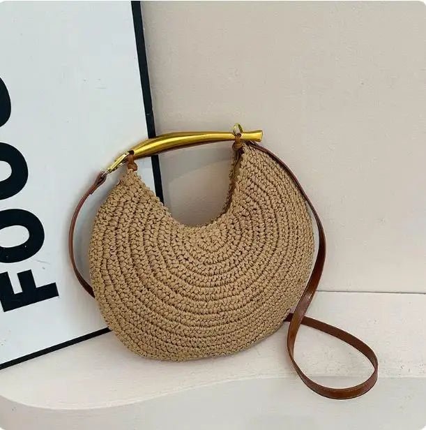 Sophia Schultertasche aus Stroh mit Pailletten