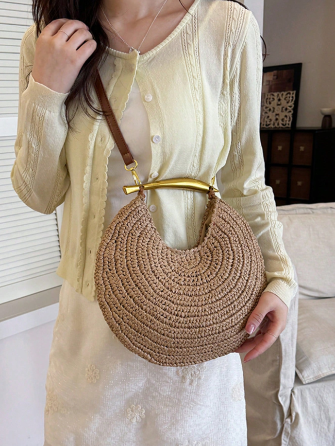 Sophia Schultertasche aus Stroh mit Pailletten