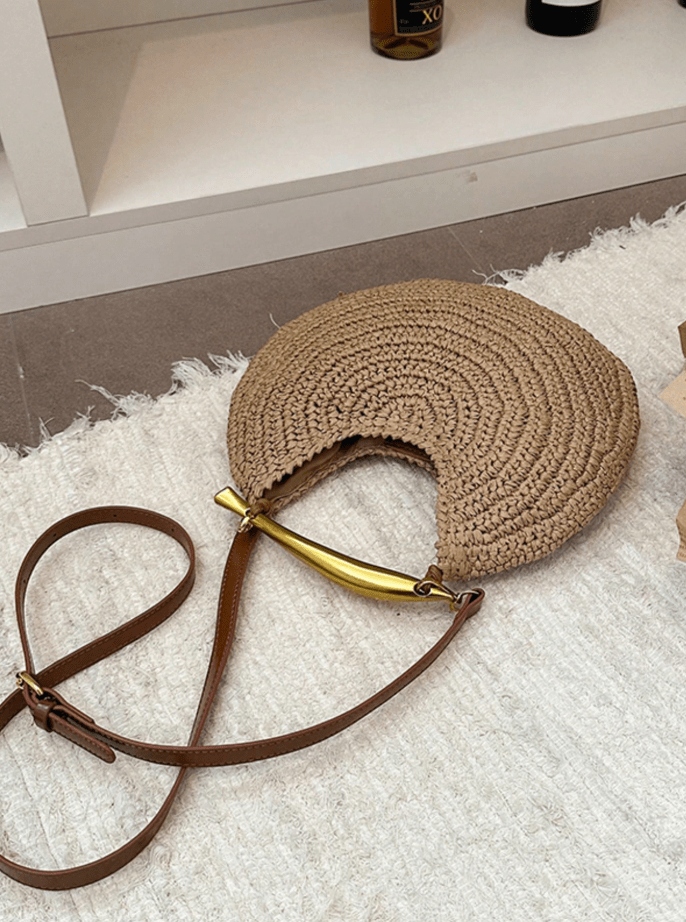 Sophia Schultertasche aus Stroh mit Pailletten