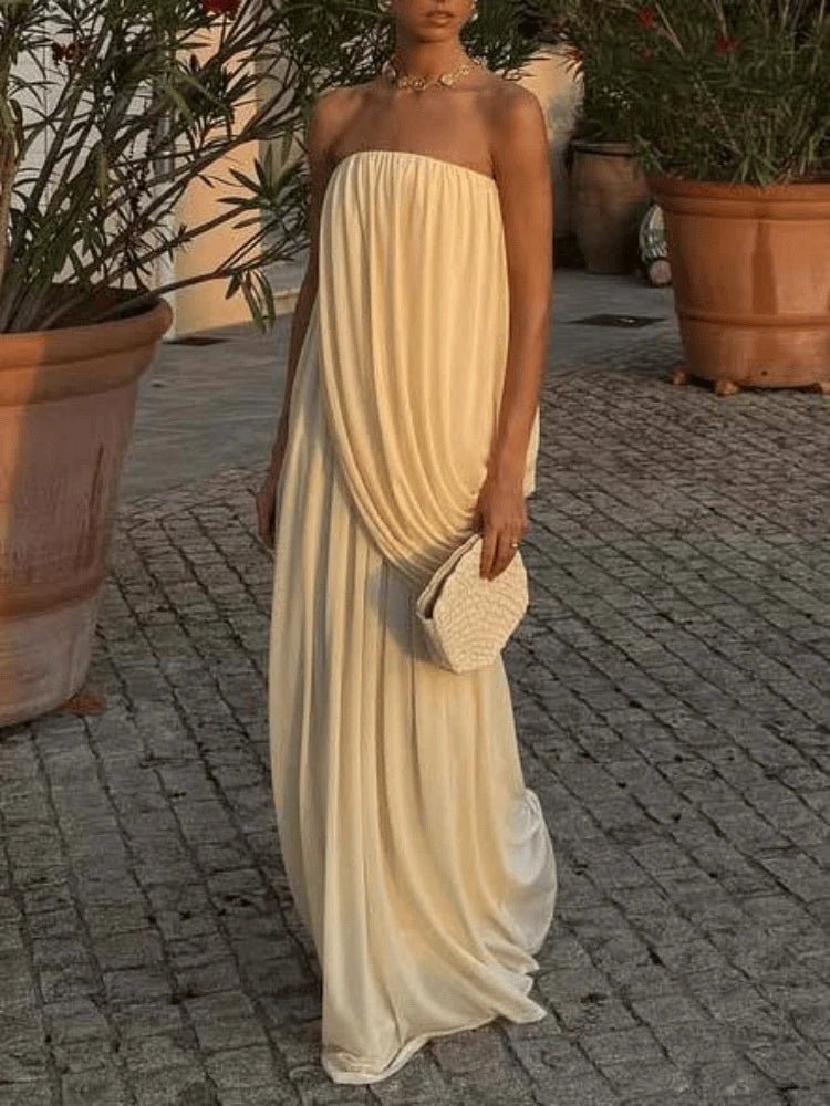 Sophia Plissiertes trägerloses Maxikleid