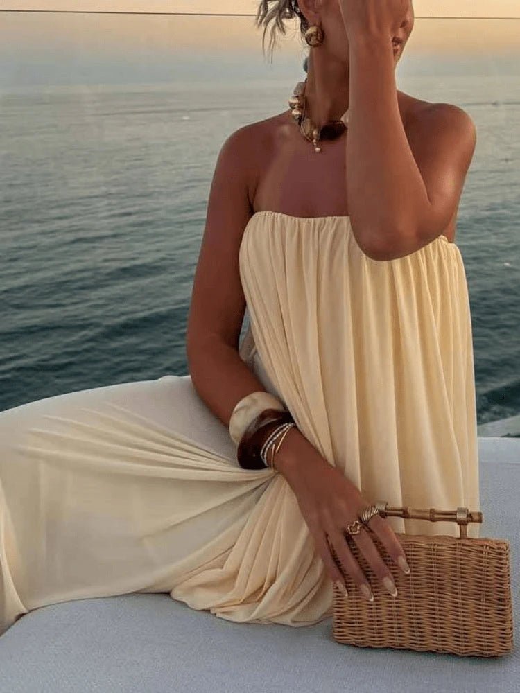 Sophia Plissiertes trägerloses Maxikleid