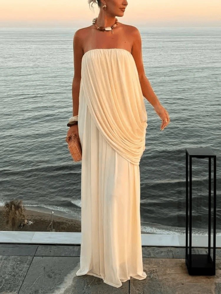 Sophia Plissiertes trägerloses Maxikleid
