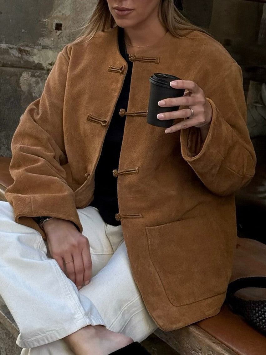Aya Kragenlose Jacke in Wildlederoptik