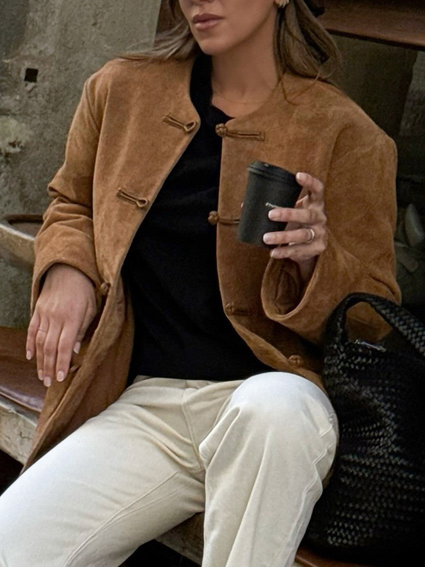 Aya Kragenlose Jacke in Wildlederoptik