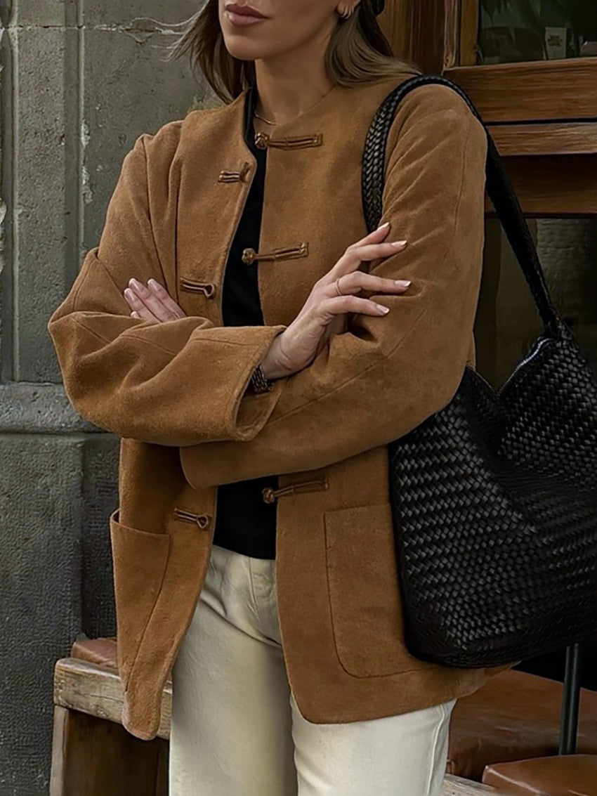 Aya Kragenlose Jacke in Wildlederoptik