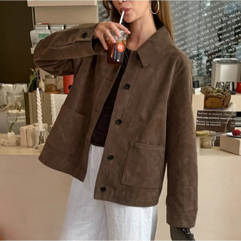 Oversize-Jacke aus Veloursleder