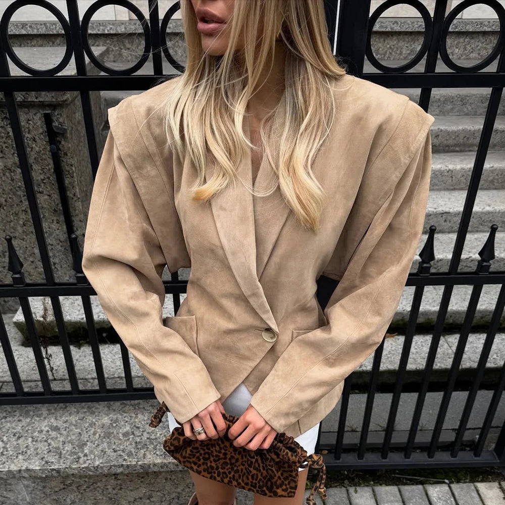 Velourslederjacke mit V-Ausschnitt