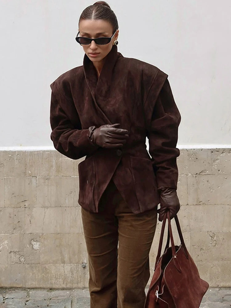 Velourslederjacke mit V-Ausschnitt