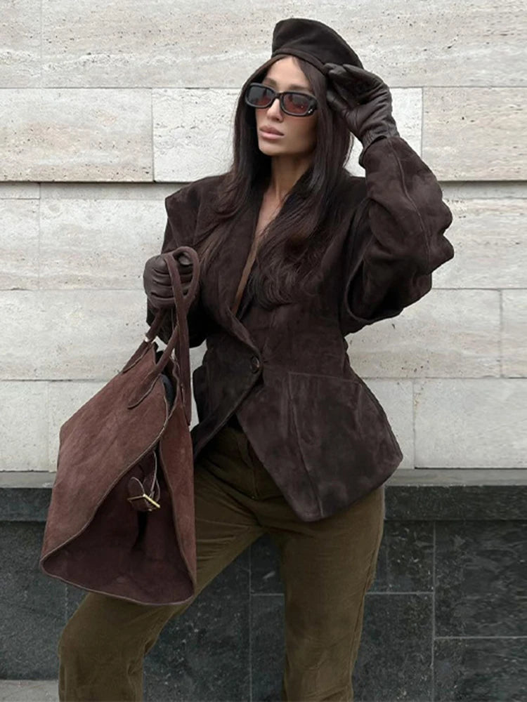 Velourslederjacke mit V-Ausschnitt
