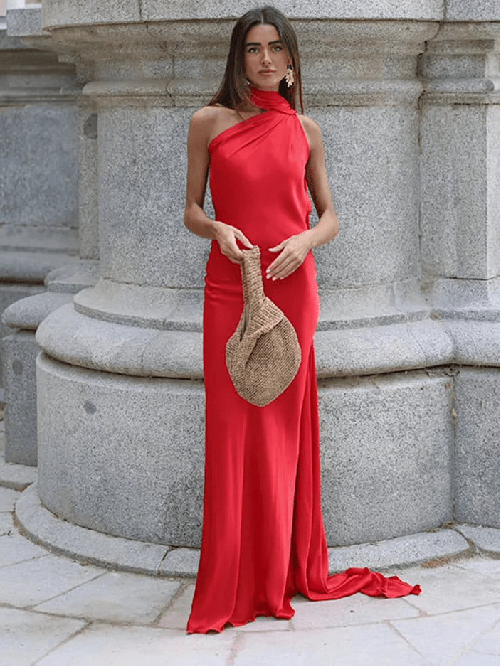 Suri Satin-Cape-Kleid mit Neckholder