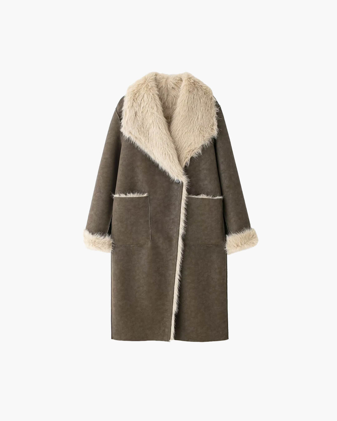 Sydney langer Mantel aus Kunstpelz und Veloursleder