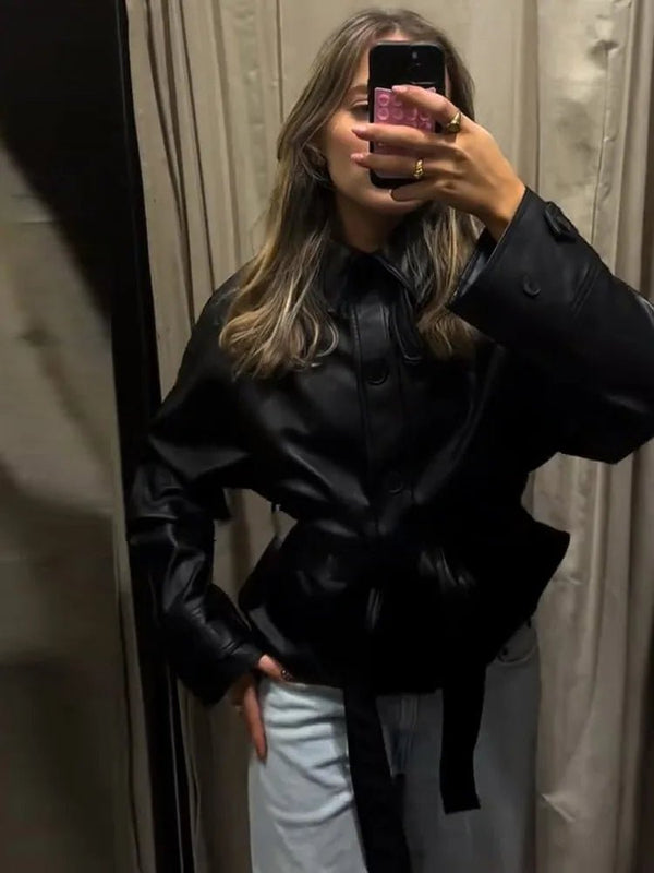 Tabitha Kunstlederjacke mit Gürtel