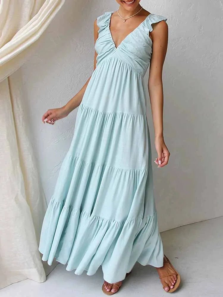 Tahlia Langes Kleid aus Baumwolle und Leinen mit Rüschen