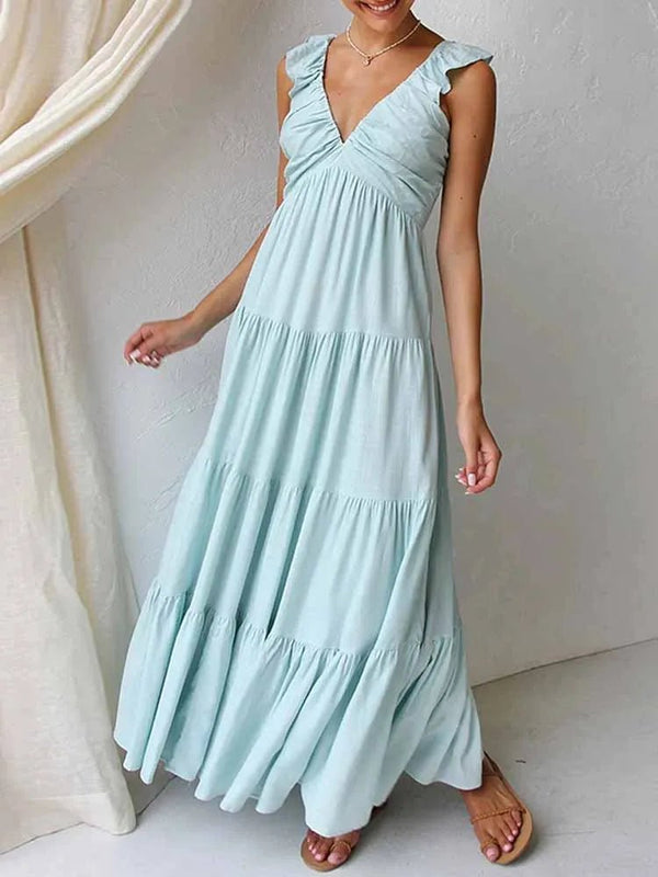 Tahlia Langes Kleid aus Baumwolle und Leinen mit Rüschen