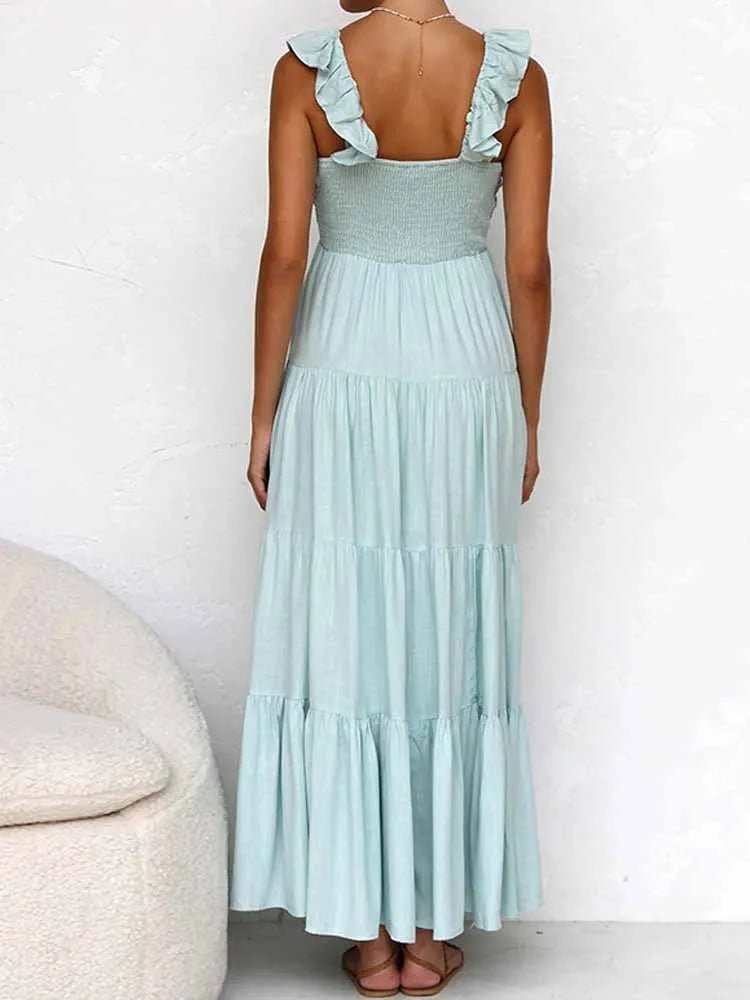 Tahlia Langes Kleid aus Baumwolle und Leinen mit Rüschen