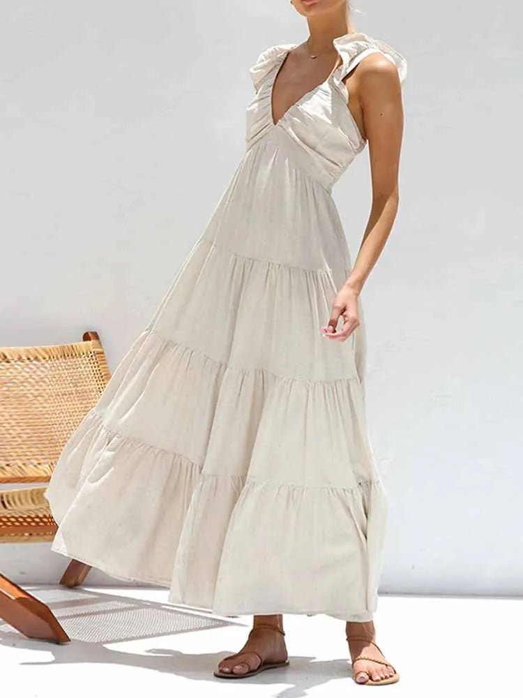 Tahlia Langes Kleid aus Baumwolle und Leinen mit Rüschen