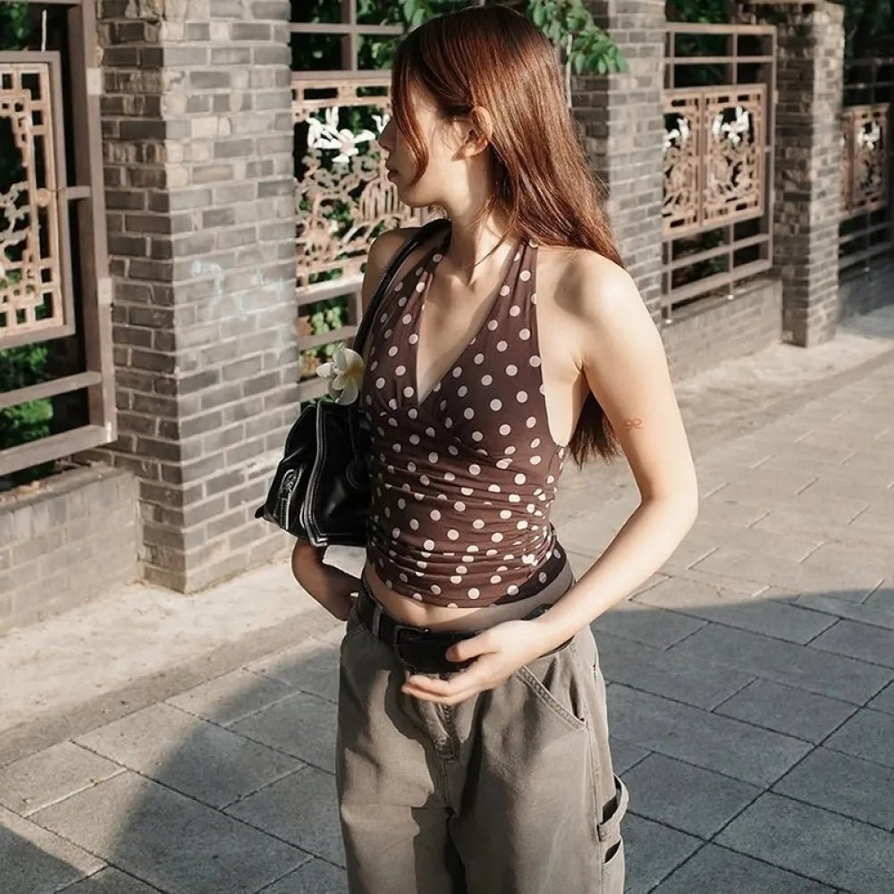 Tamsin gepunktetes schulterfreies Tanktop