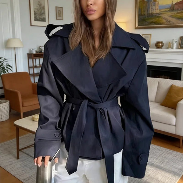 Tara Lace Up Cropped Trench Coat