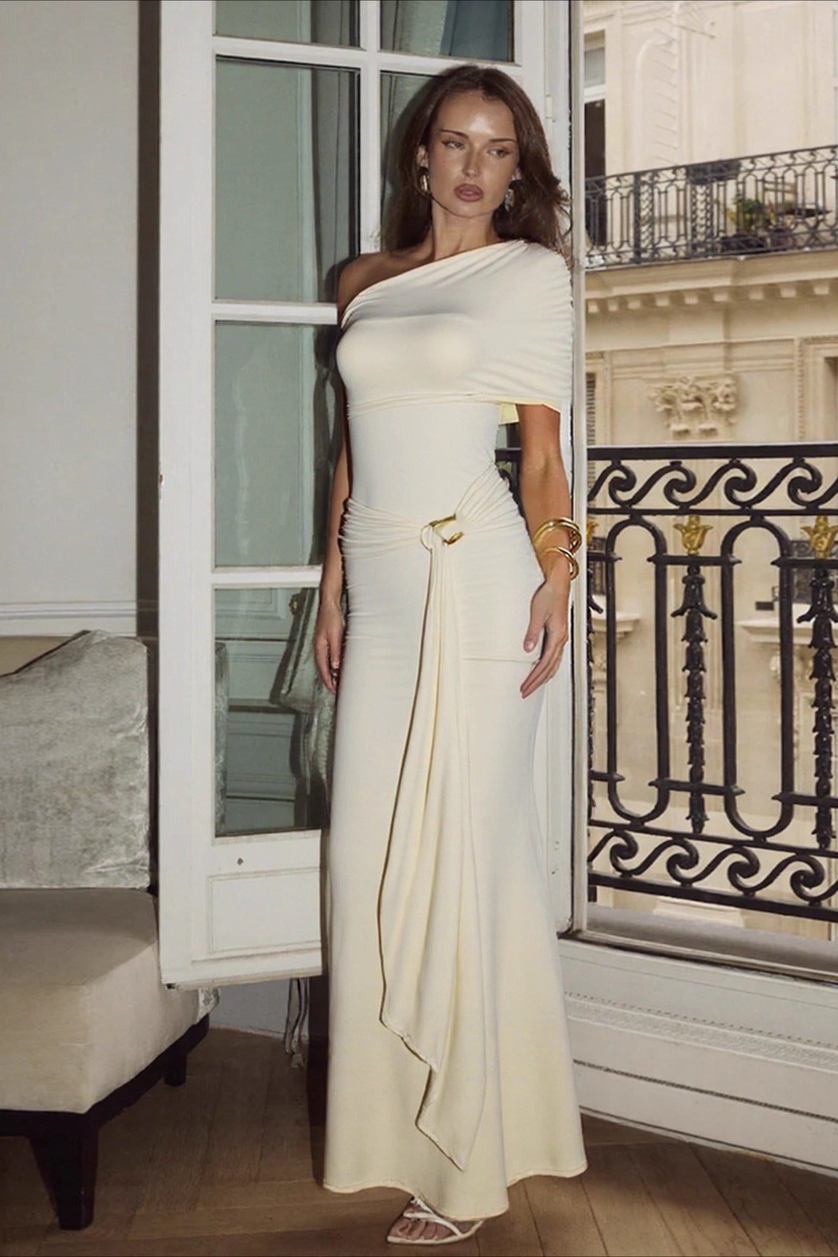 Taylor asymmetrisches figurbetontes Maxikleid